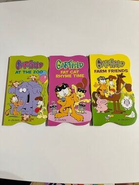 Vintage Garfield Board Books by Jim Davis 2008 SET OF 3 At The Zoo Farms Friends